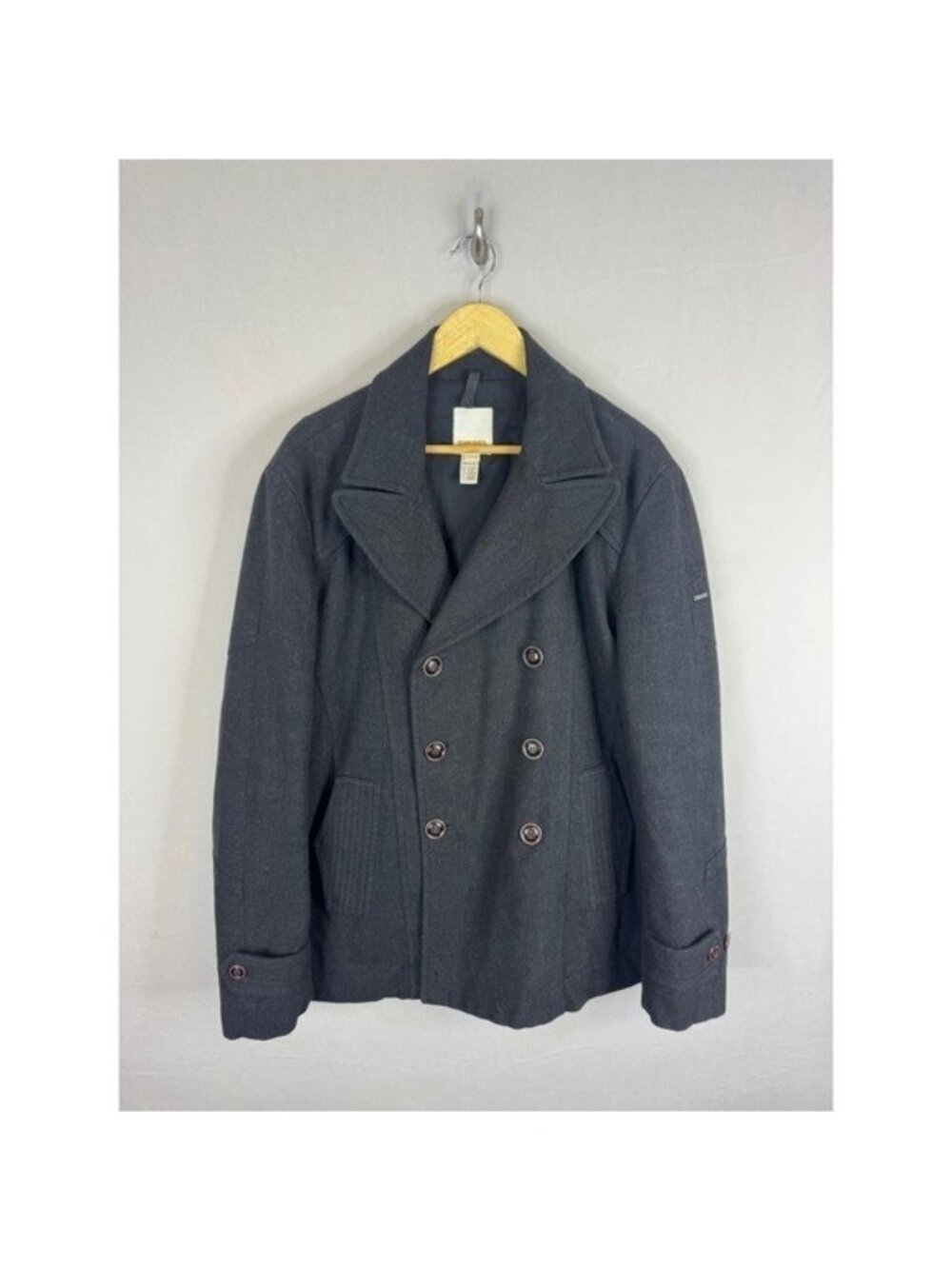 Diesel Mens Wool Blend Double Breasted Pea Coat Charcoal Grey Made in Italy XL